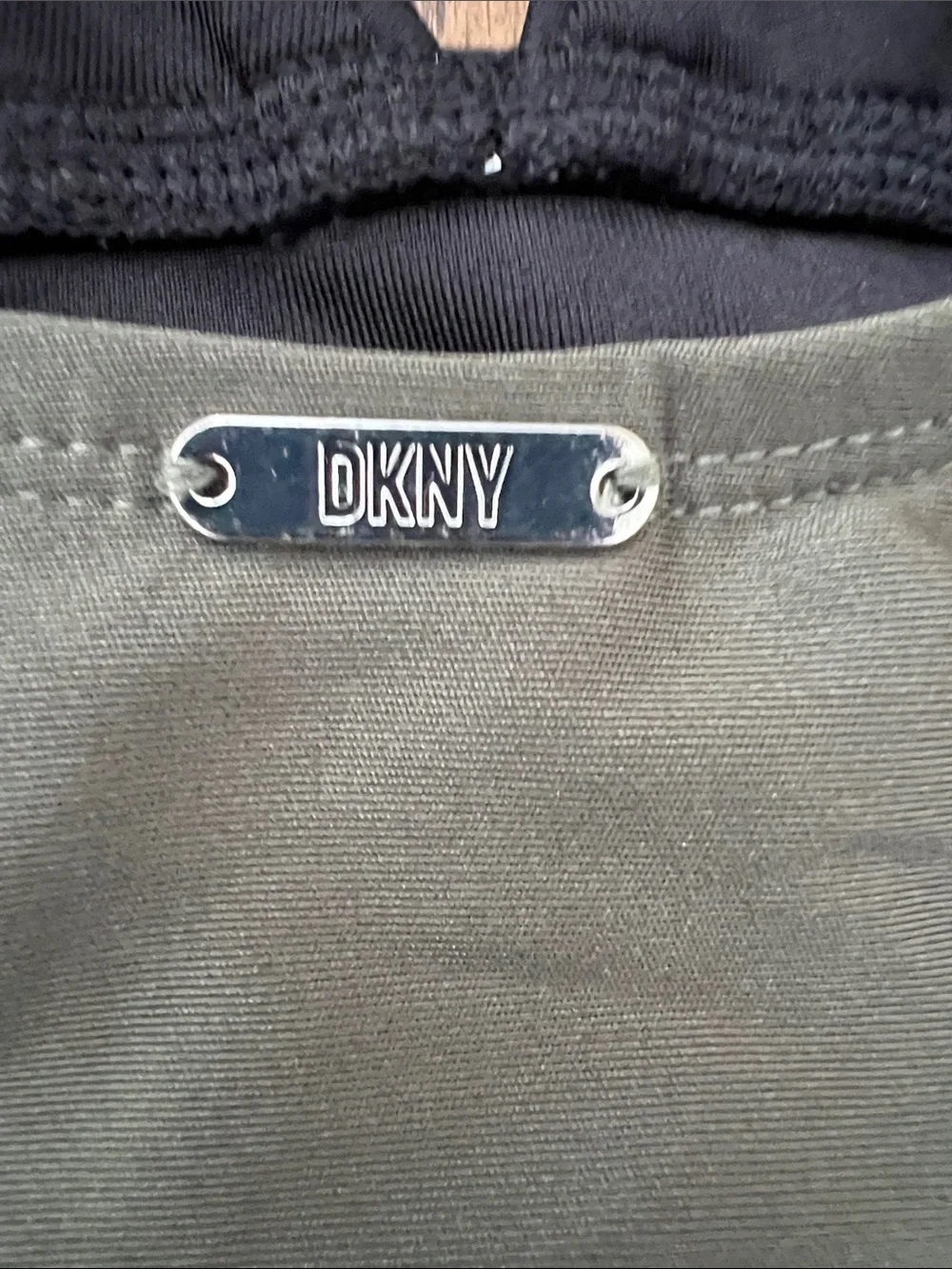 DKNY Olive Green and Black V-Neck One-Piece Swimsuit Size 8 Like New - Picture 3 of 4